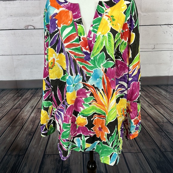 Lauren Ralph Lauren Womens Top Tunic size 2X Floral Vneck Hawaiian Aloha - Picture 3 of 11